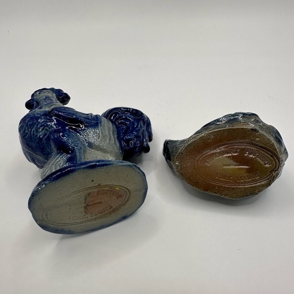 SOLD Beaumont Brothers Pottery BBP Salt Glazed Rooster & Chicken Gray Blue 4"&2” - Picture 2 of 6